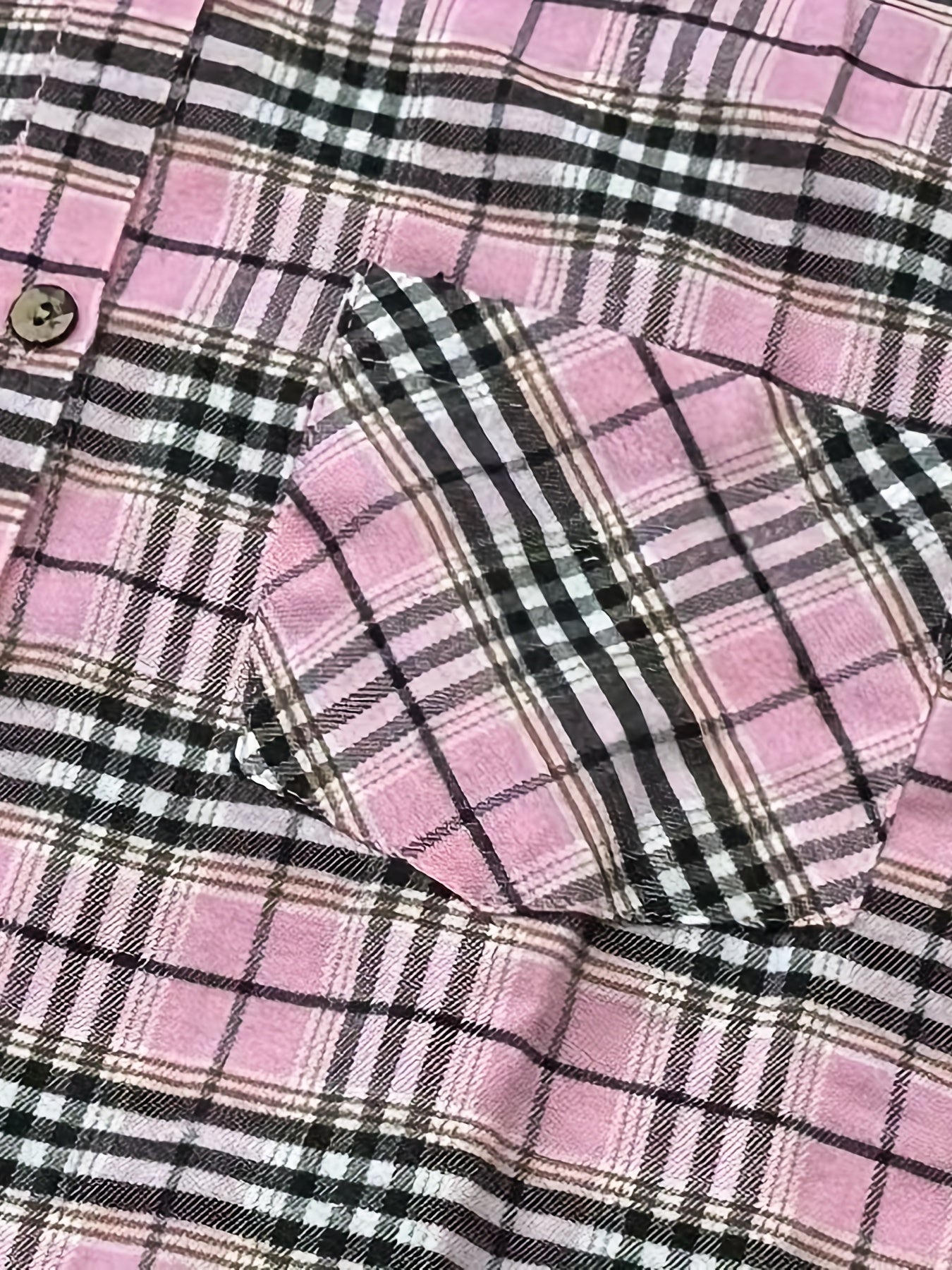 Plus Size Women's Plaid Button-Up Shirt Long Sleeve Green White Fall Spring