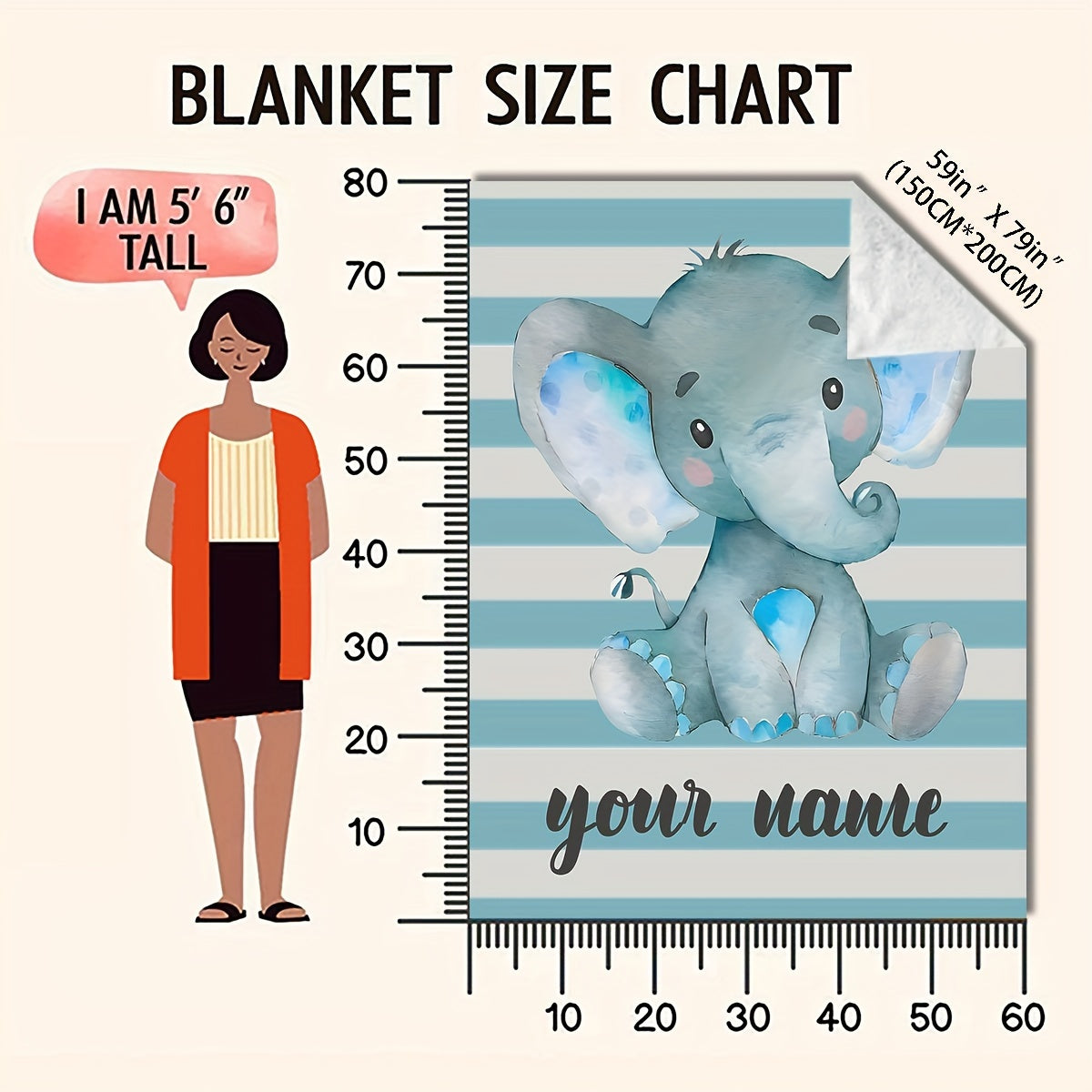 Fleece Throw Blanket with Custom Cartoon Elephant Design All-Season Cozy Polyester 200-250g