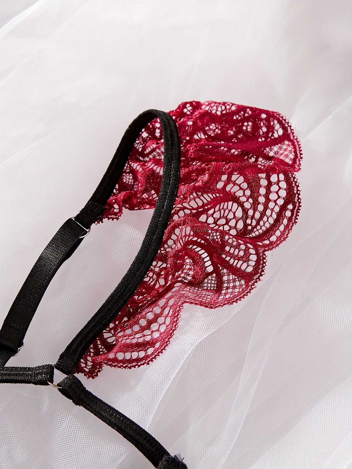 Conjunto de lencería de encaje y satén para mujer con aros y correas ajustables