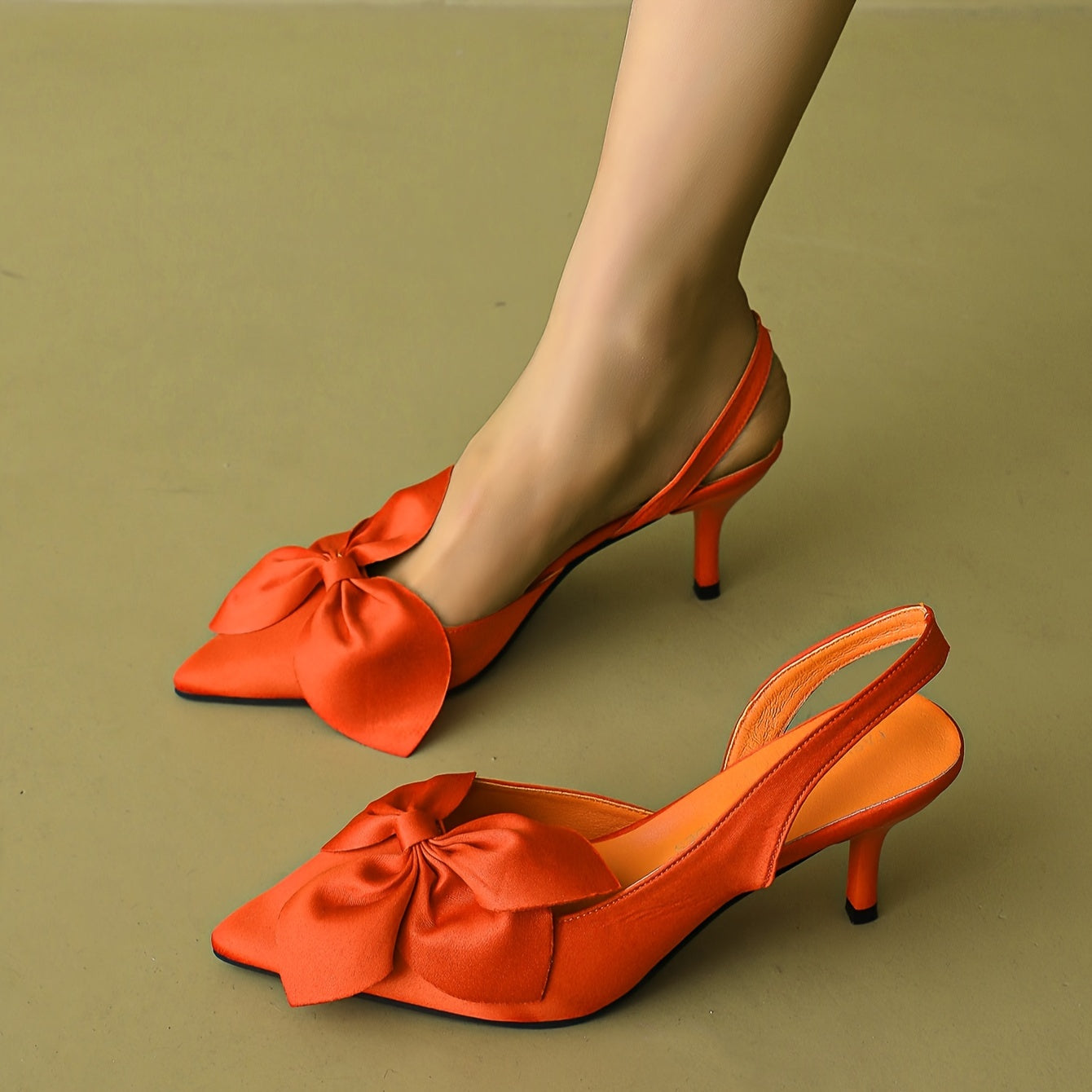 Women's Elegant Solid Color High Heel Sandals with Elastic Ankle Strap and Bowknot