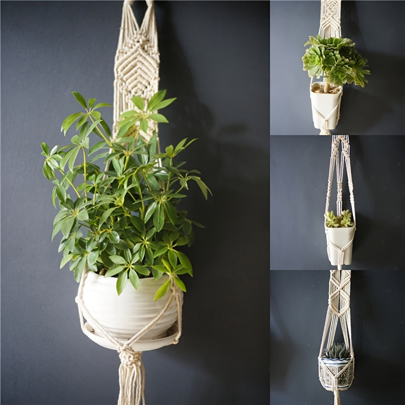 Set of 5 Macrame Plant Hangers Indoor Boho Style with Support Rack and Hanging Pots