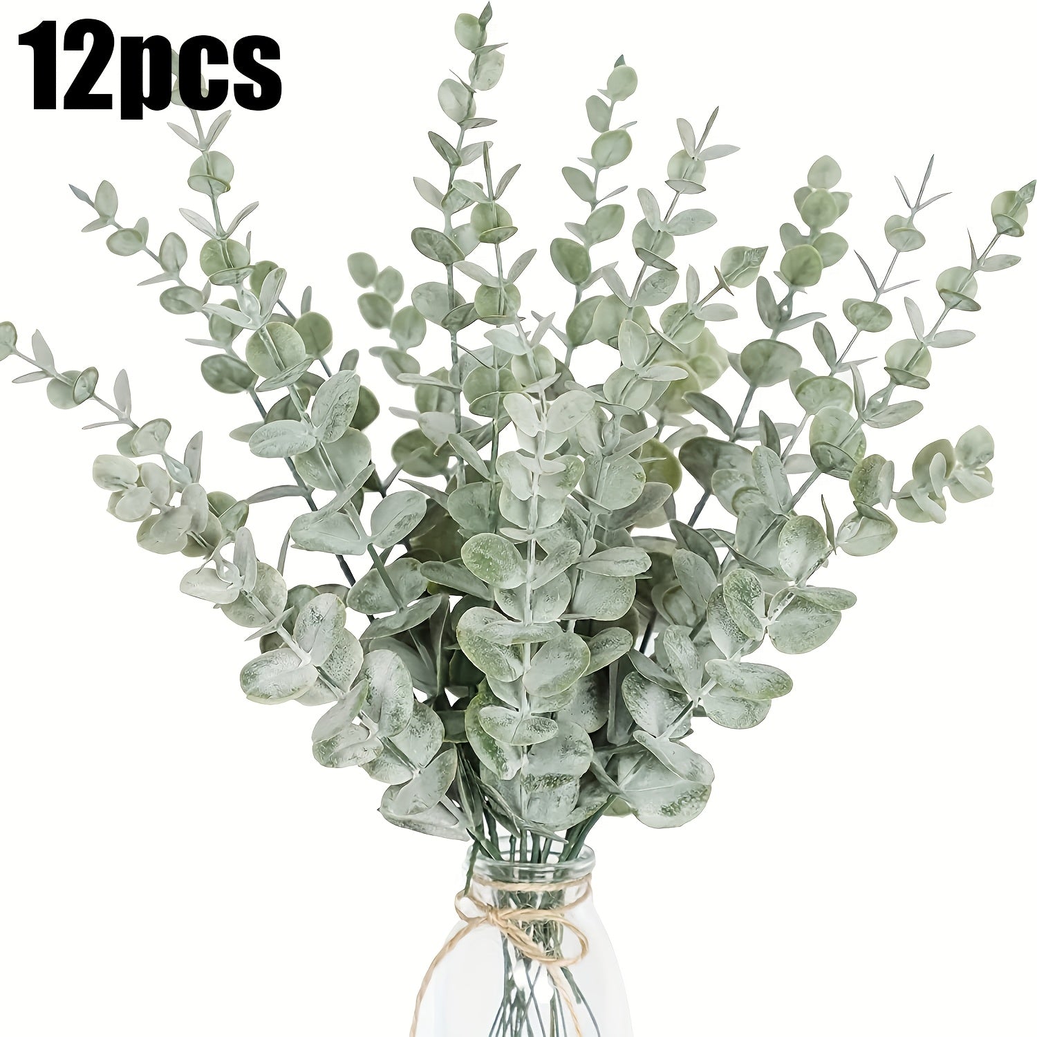 Qorong‘u yashil faux eucalyptus barglari gullar kompozitsiyalari, ichki bog‘lar va bezaklar uchun, 12 ta to‘plam