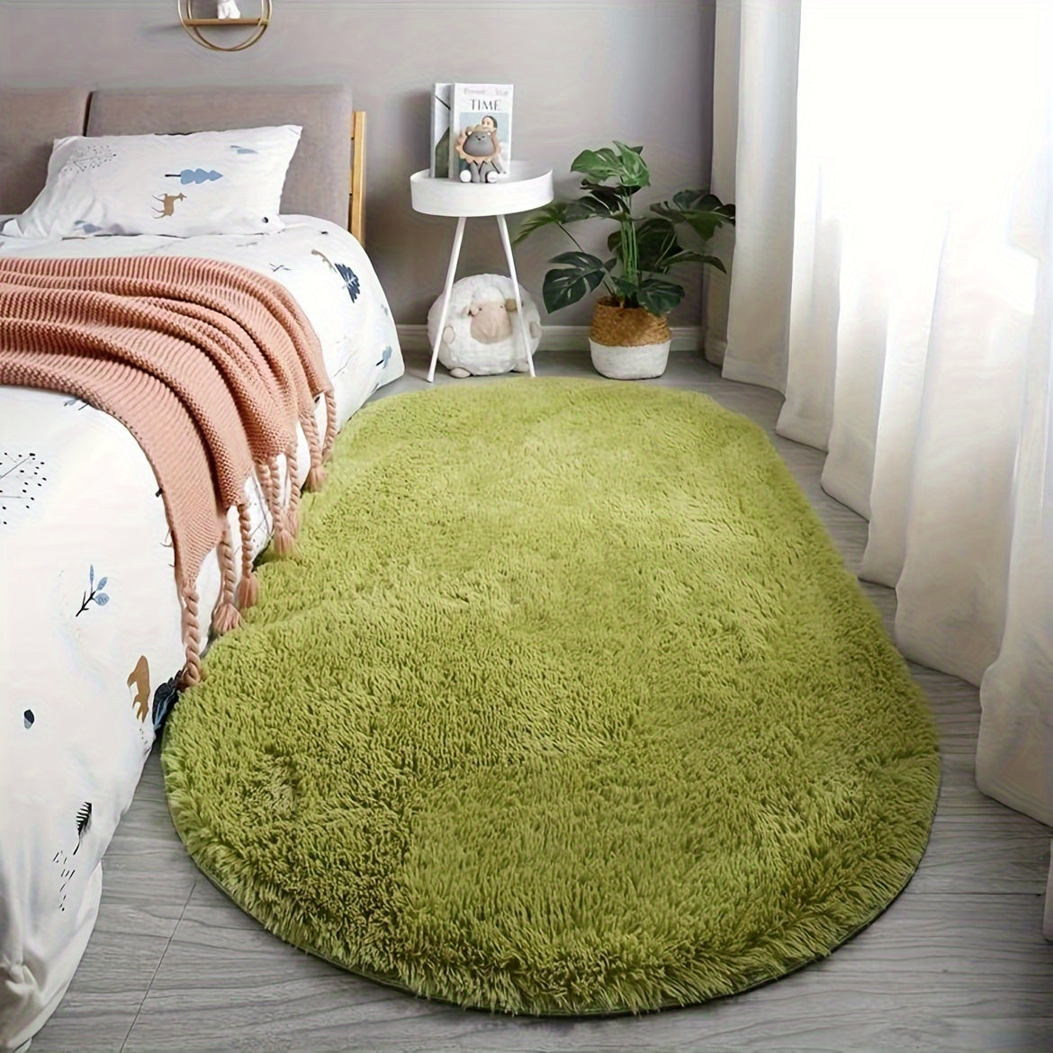 Oval Bedroom Bedside Carpet Mat for End of Bed and Living Room Coffee Table