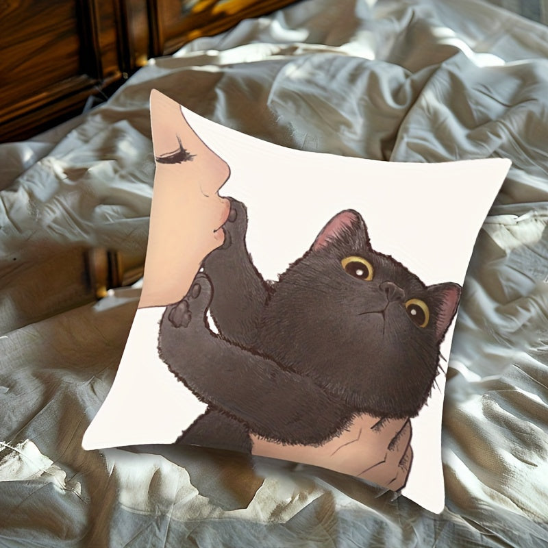 Reversible Cat Throw Pillow Cover 44.96x44.96cm Easy to Clean Zipper Closure Home Decor