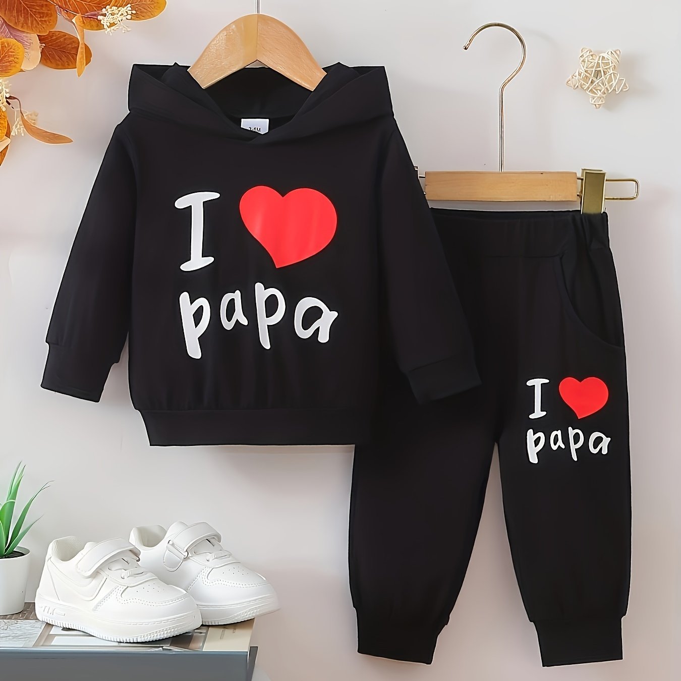 Baby Boy's Casual Outfit Set Cotton Hooded Sweatshirt and Pants with KING Print
