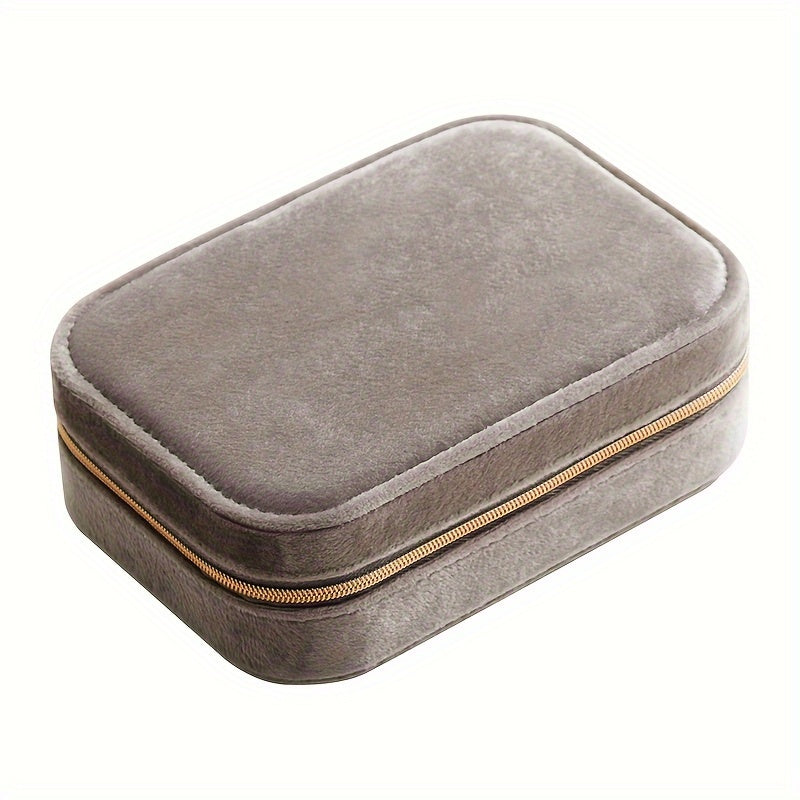 Velvet Jewelry Box with Zipper Closure, 3 Layers, Travel Organizer for Earrings, Necklaces, Rings, Watches