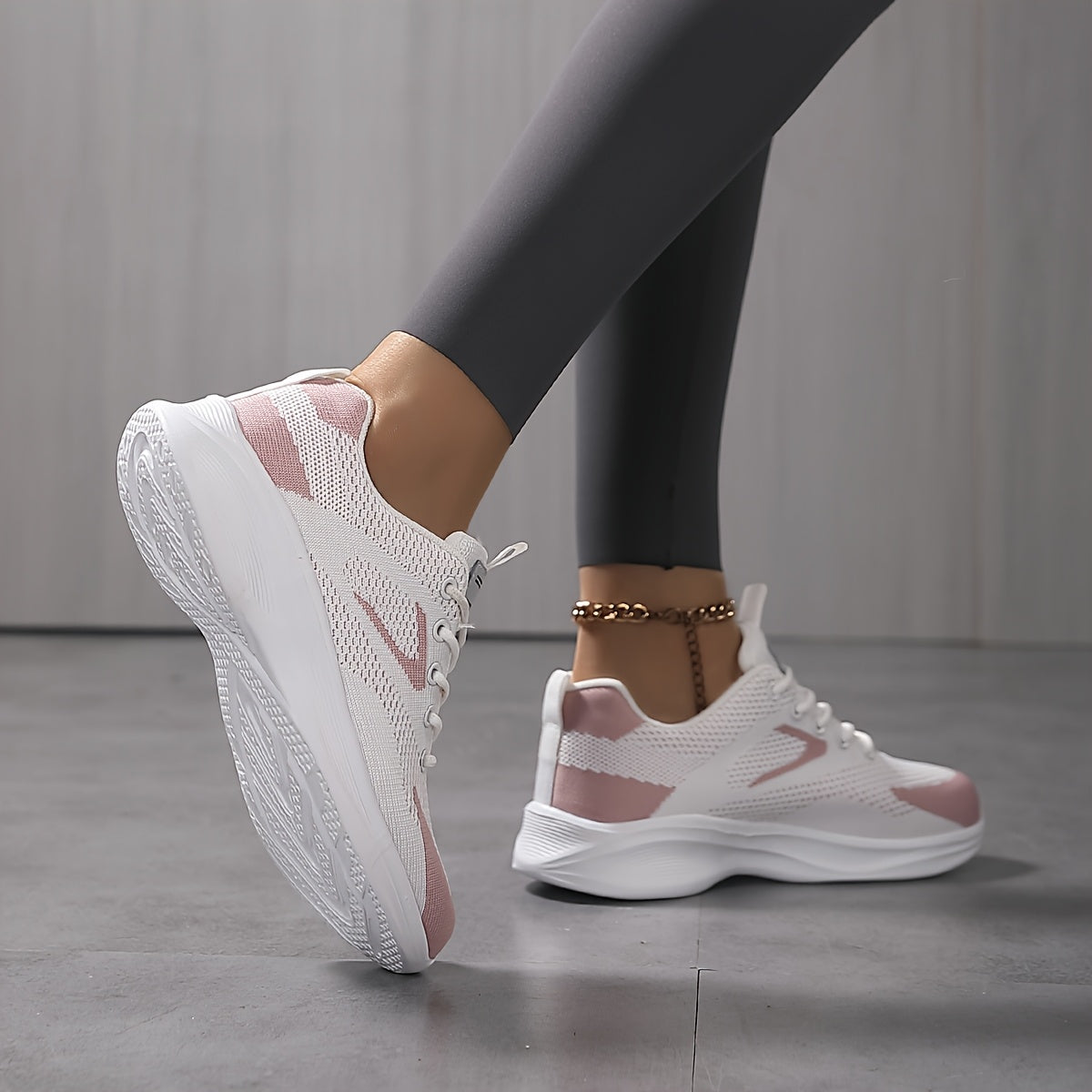 Women’s Breathable Mesh Casual Sneakers Lightweight Walking Shoes White Pink