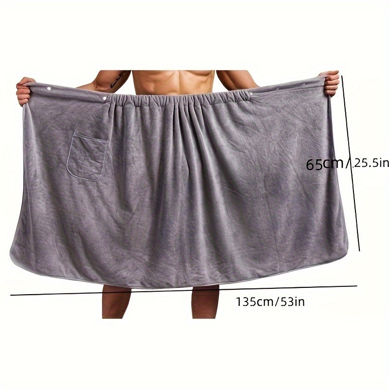 Men's Quick-Drying Bathrobe with Adjustable Elastic Towel Embroidered Soft Absorbent 69x140cm