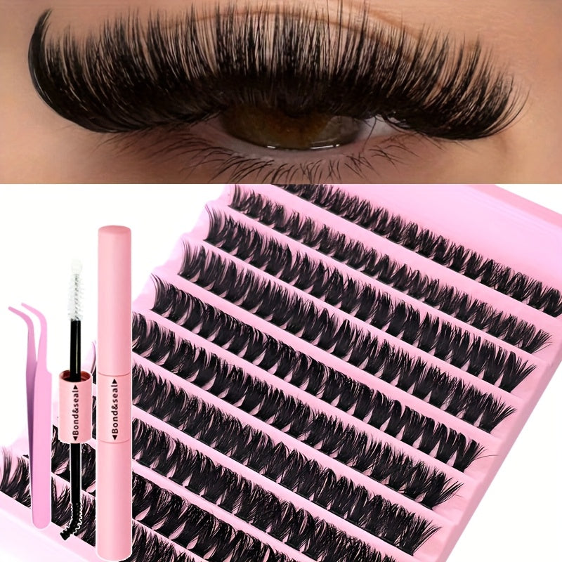 Eyelash Extension Kit 200 Pcs Natural Sticky Clusters for Self Application