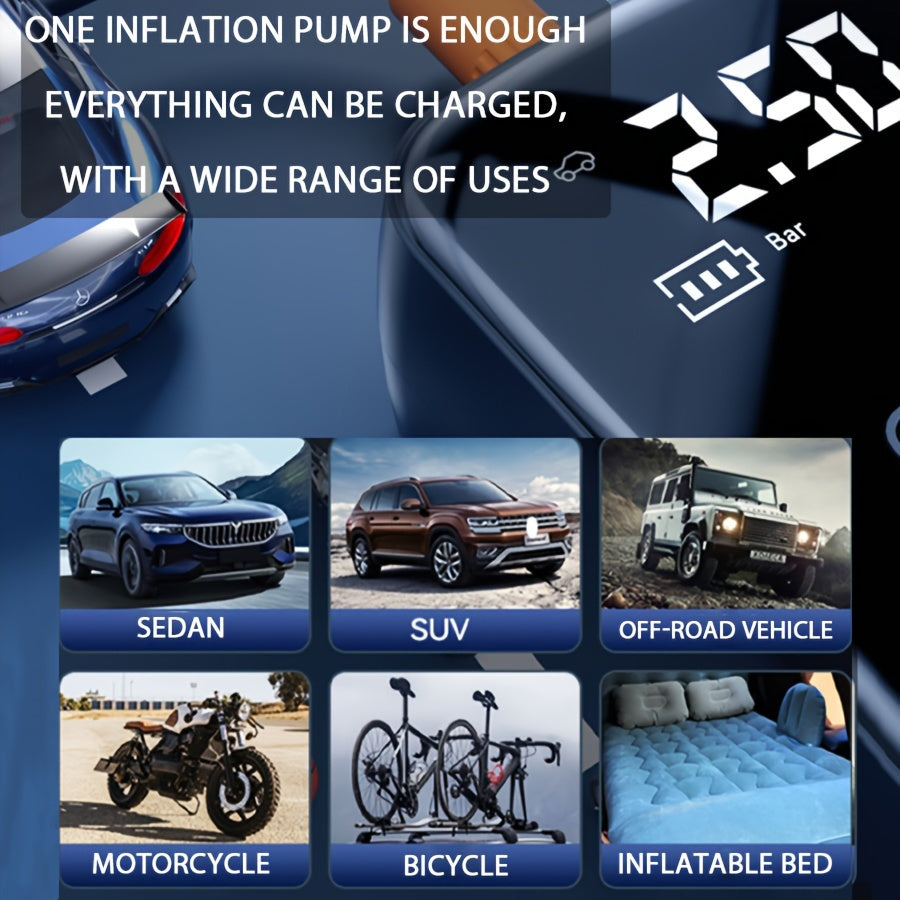 150W Portable Car Tire Inflator with LED Light USB Rechargeable Safe and Efficient