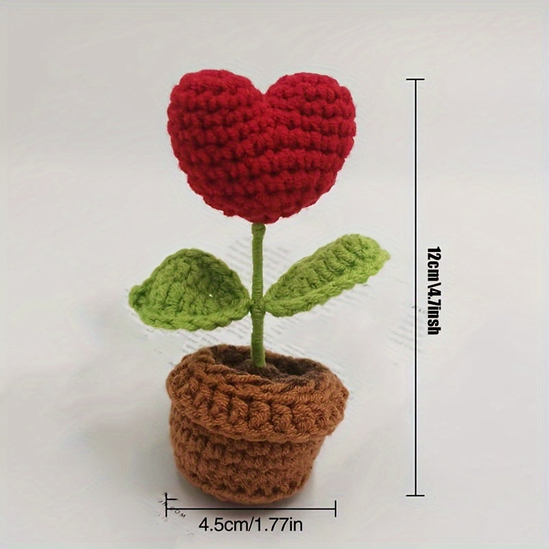 Crochet Heart Plant Decor with Artificial Peony for Valentine's Day Home Decor