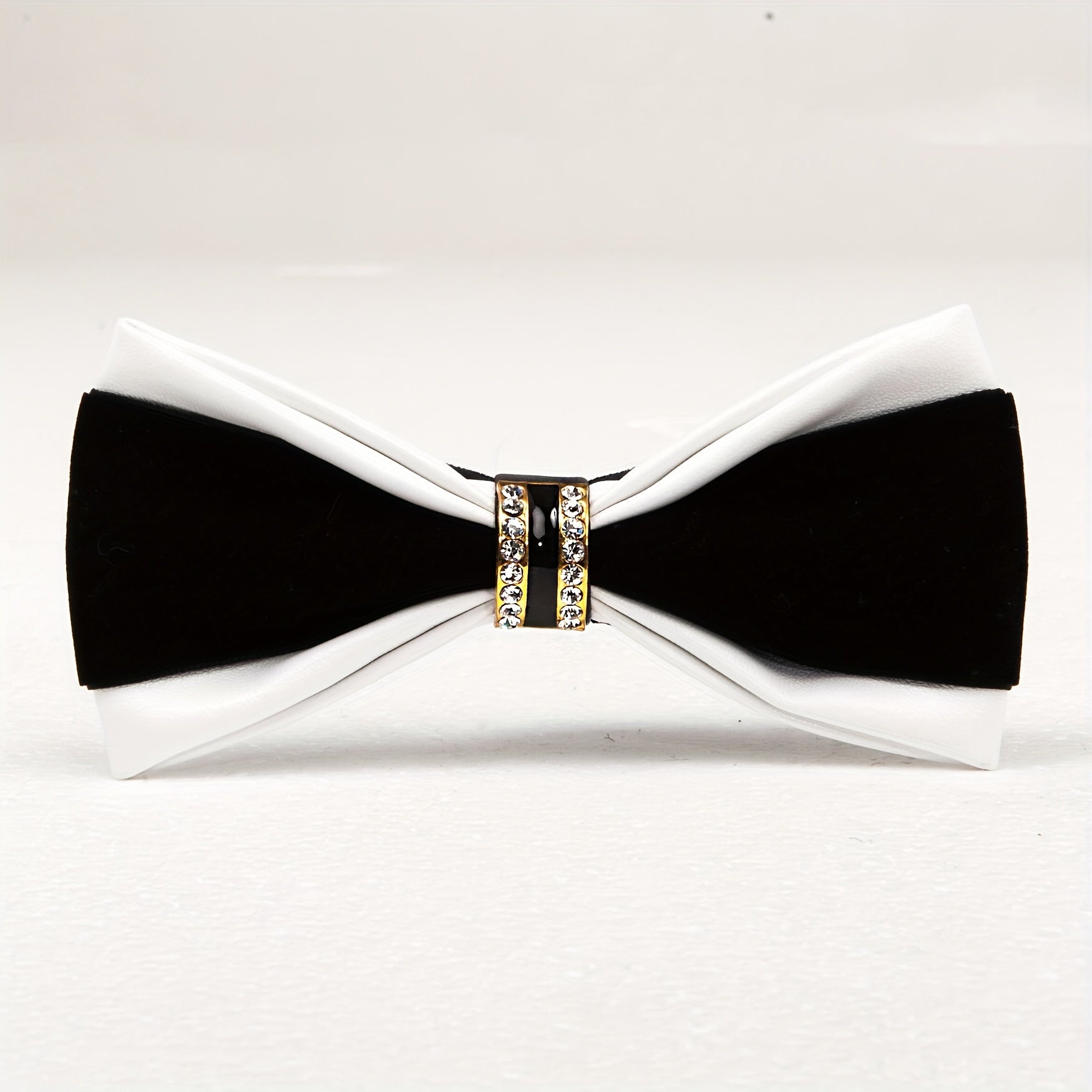 Leather Bow Tie with Rhinestones for Weddings and Formal Events in Black Velvet or Gold