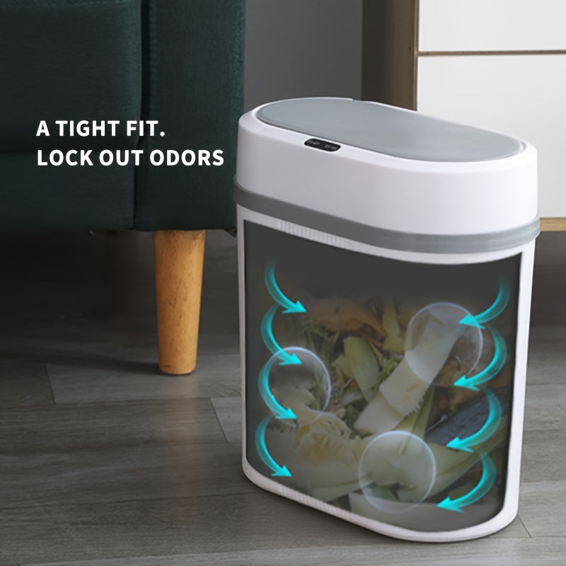 Battery-Powered Slim Smart Trash Can with Lid for Kitchen Bedroom Bathroom