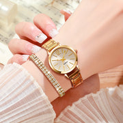 6pcs Stainless Steel Quartz Watch Set with Rhinestone Bracelets for Women
