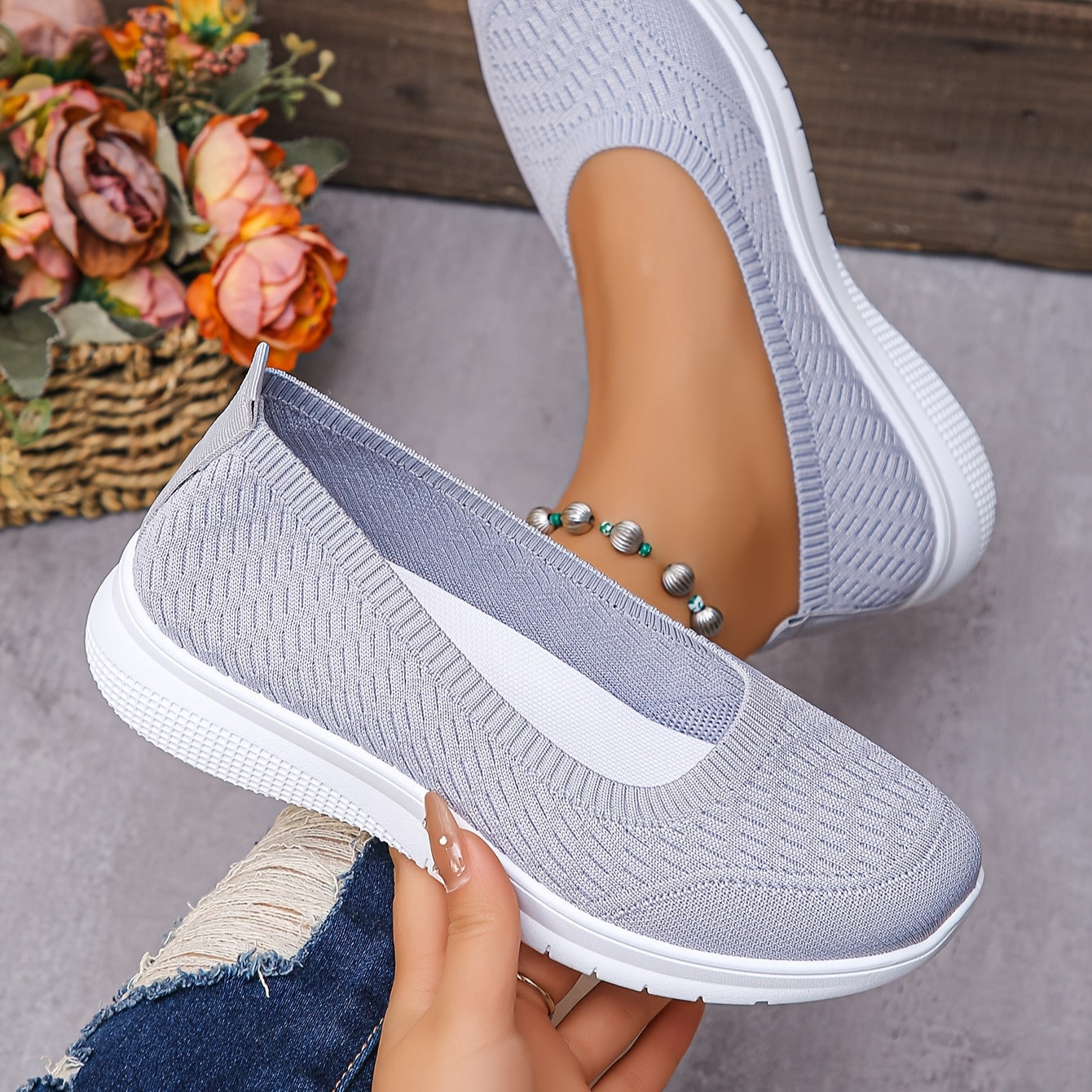 Women’s Slip-On Sock Sneakers Light Blue Casual Athletic Shoes