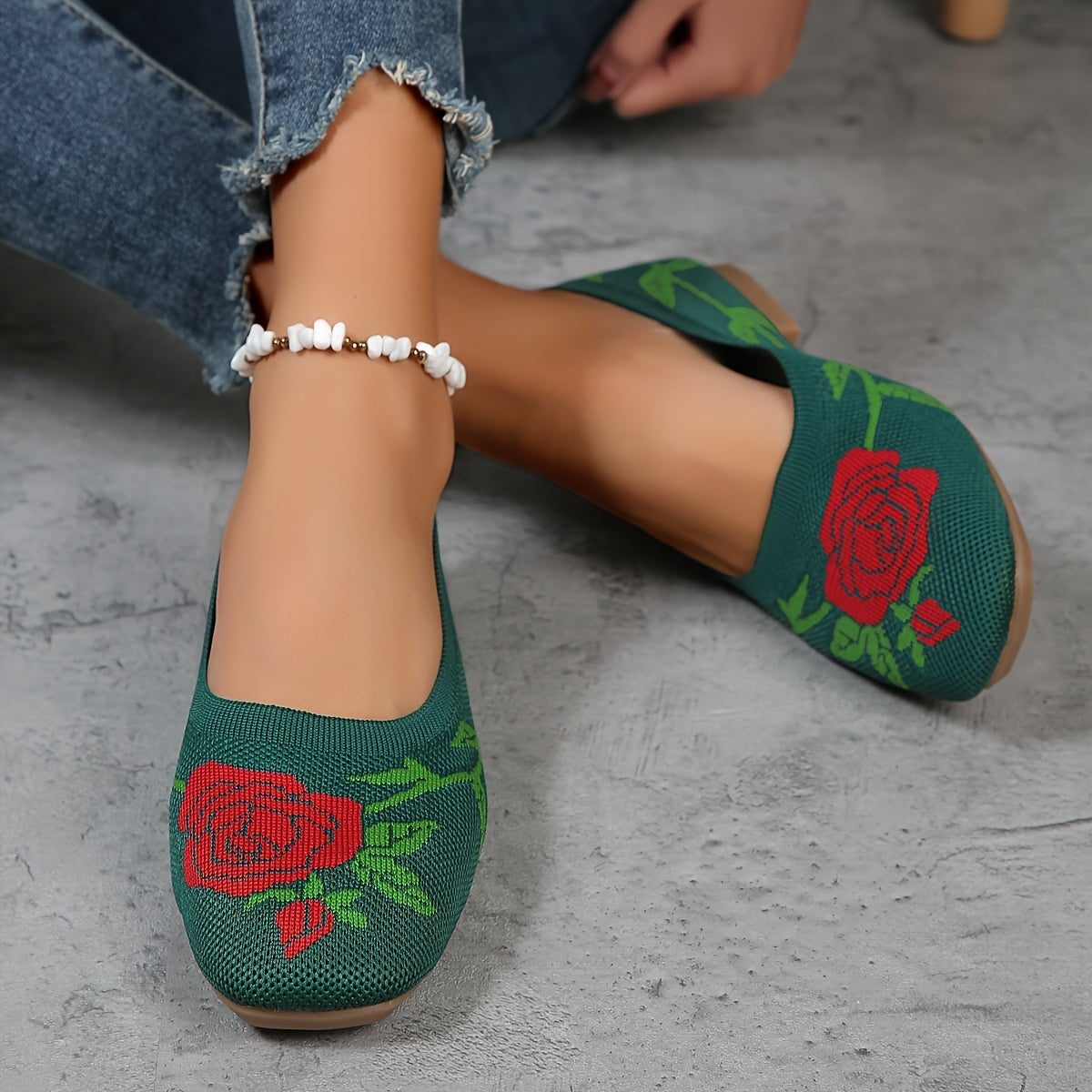 Women's Flat Shoes Floral Pattern Square Toe All-Season Casual