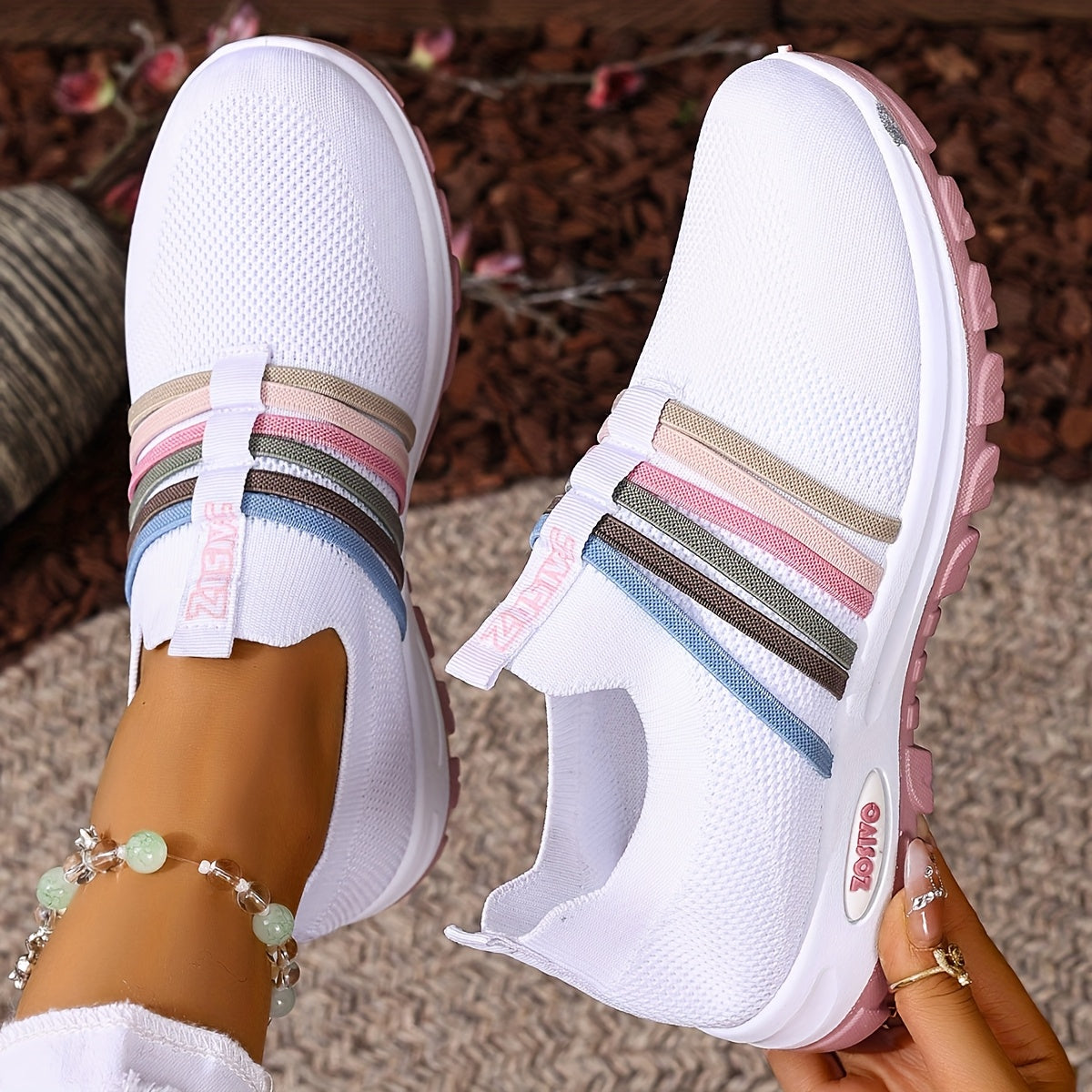 Plus Size Women's Slip-On Sneakers Breathable Mesh Casual Shoes