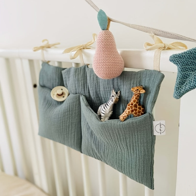 Baby Bedside Organizer Cotton with Double Layers and Pockets for Strollers and Gifts