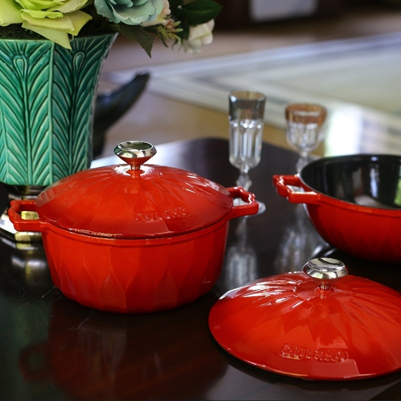 Enamel-Coated Cast Iron Stew Pan with Cover for Rice Soup and Dishes