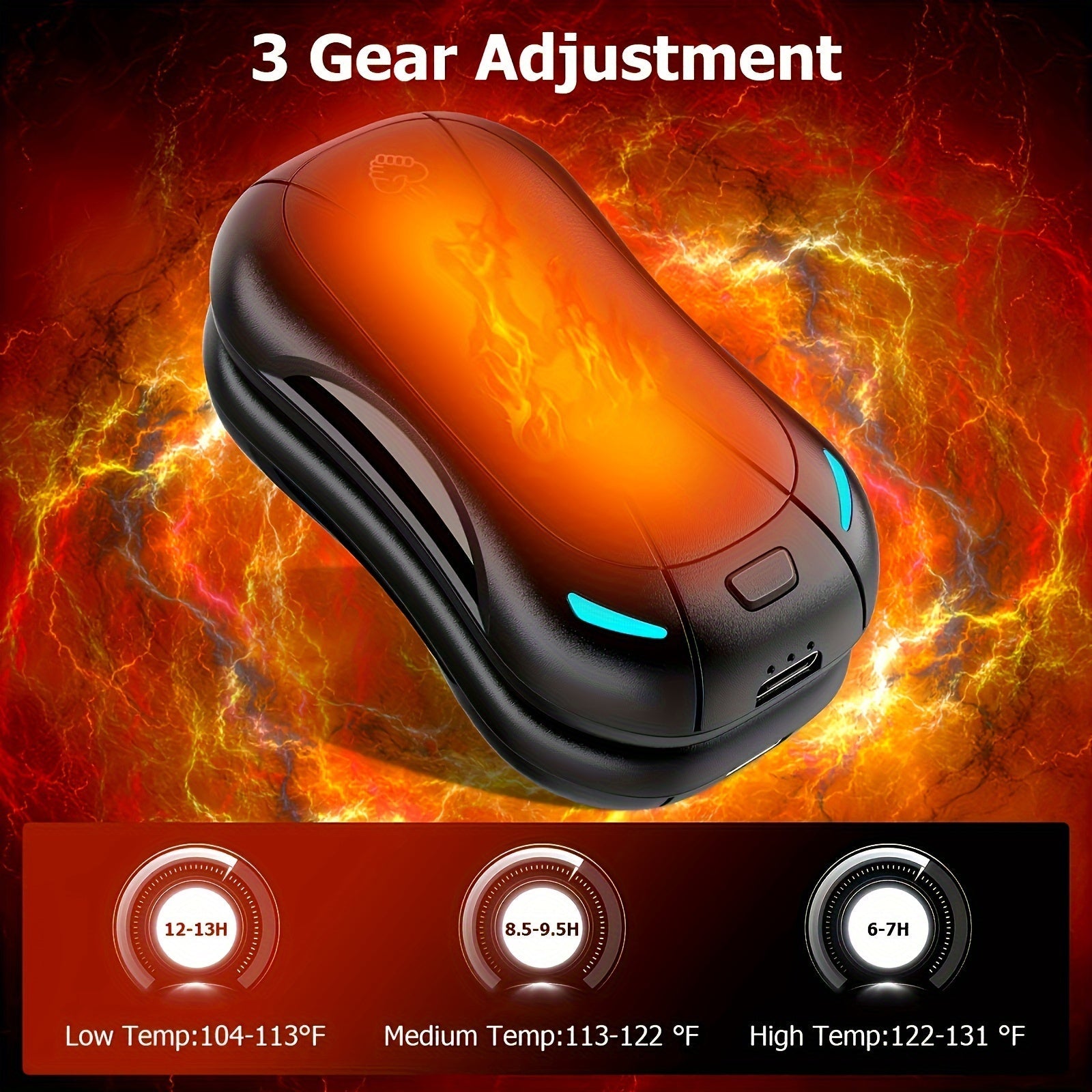 Portable Dual-Sided Heated Hand Warmer with 6000mAh Battery and USB Rechargeable