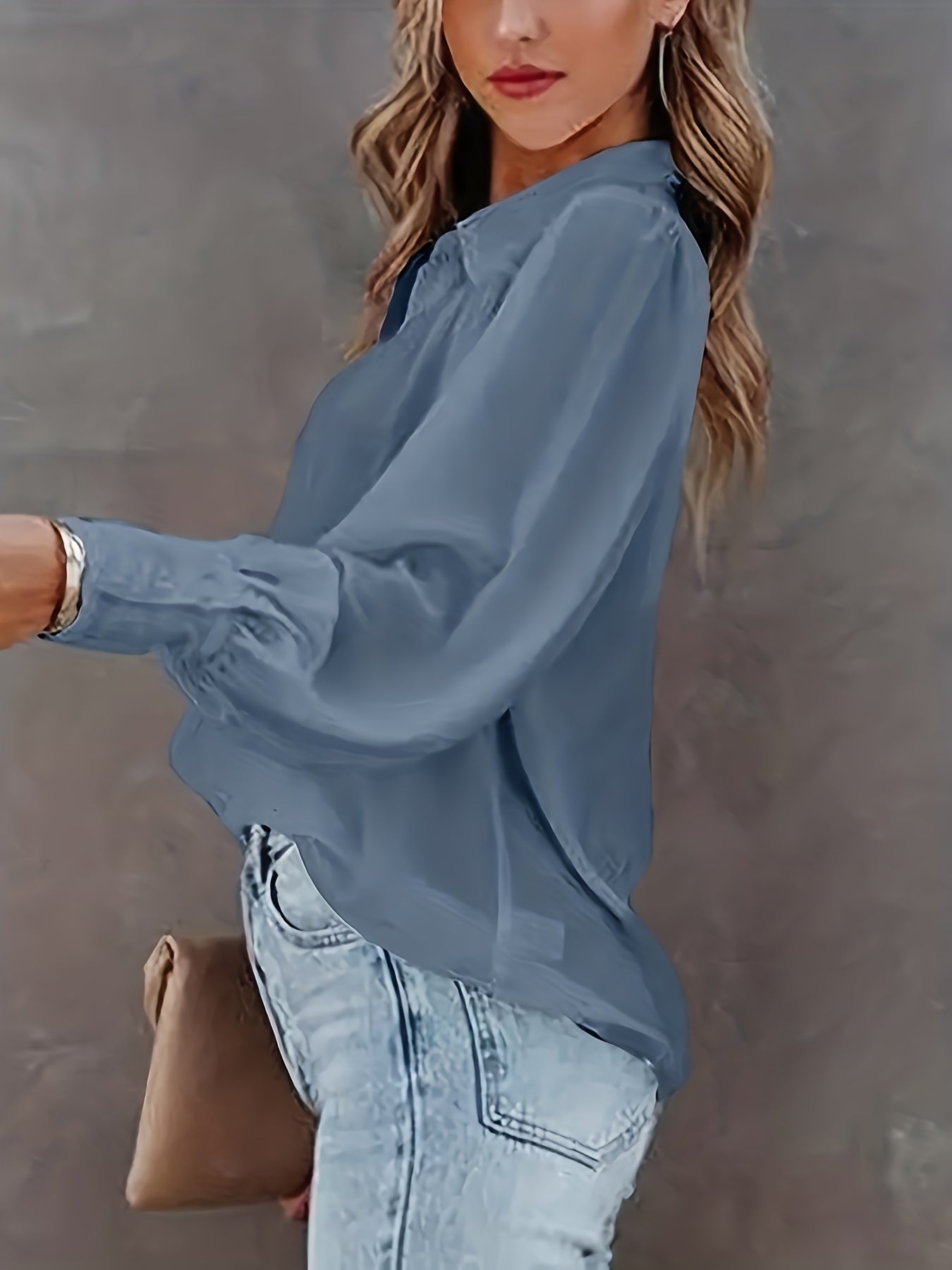 Women's Plus Size Long Sleeve Stretch Polyester Button-Up Shirt for Lounge and Outings