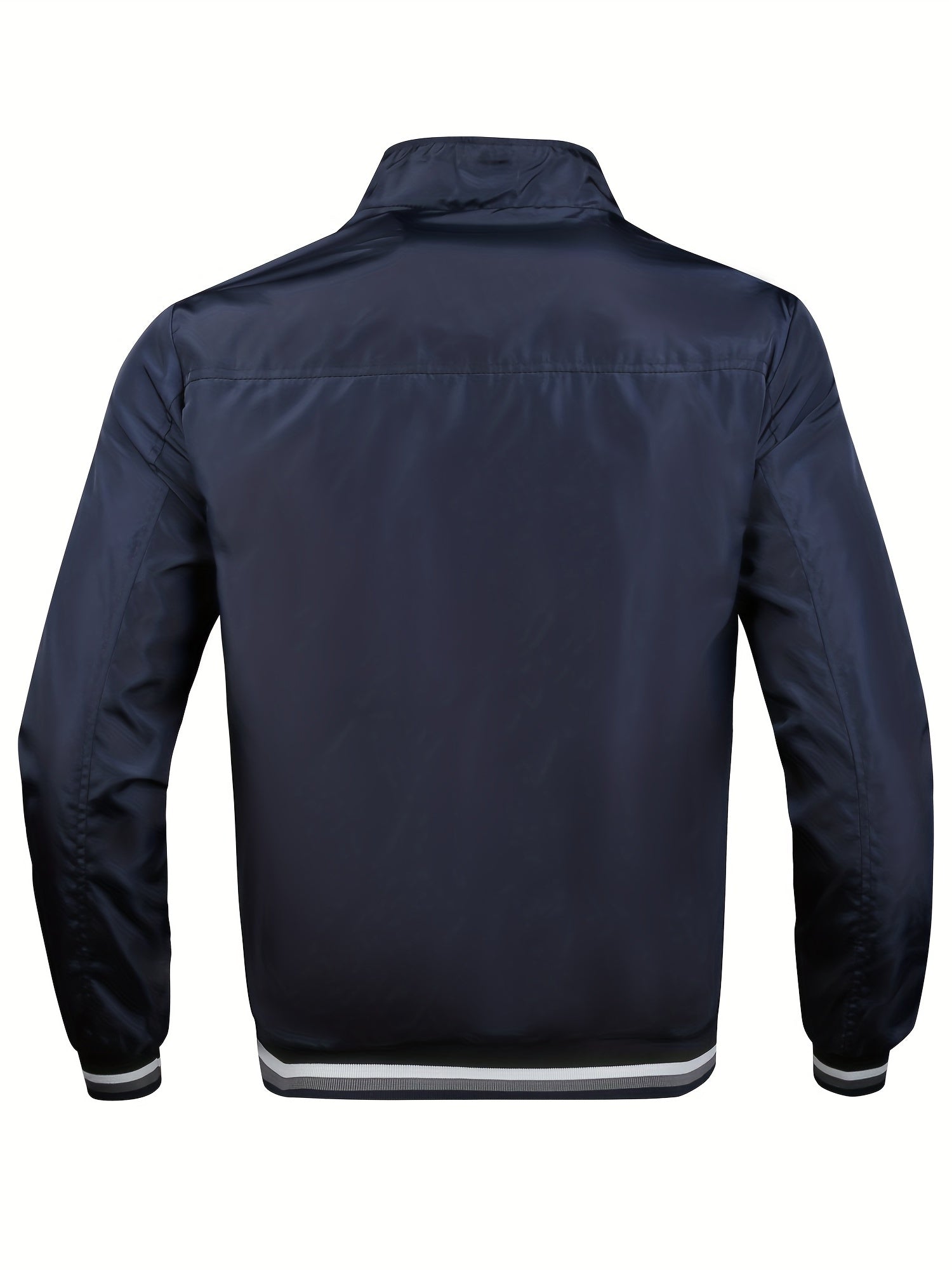 Chaqueta casual para hombre de poliéster con cuello alto, color sólido, transpirable, sin elasticidad, con cremallera, corte regular