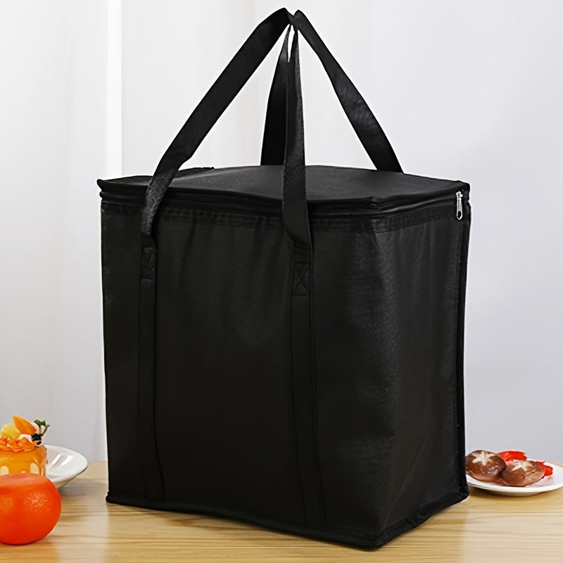Black Insulated Thermal Food Bag with Handles Reusable Foldable Multi-Layered