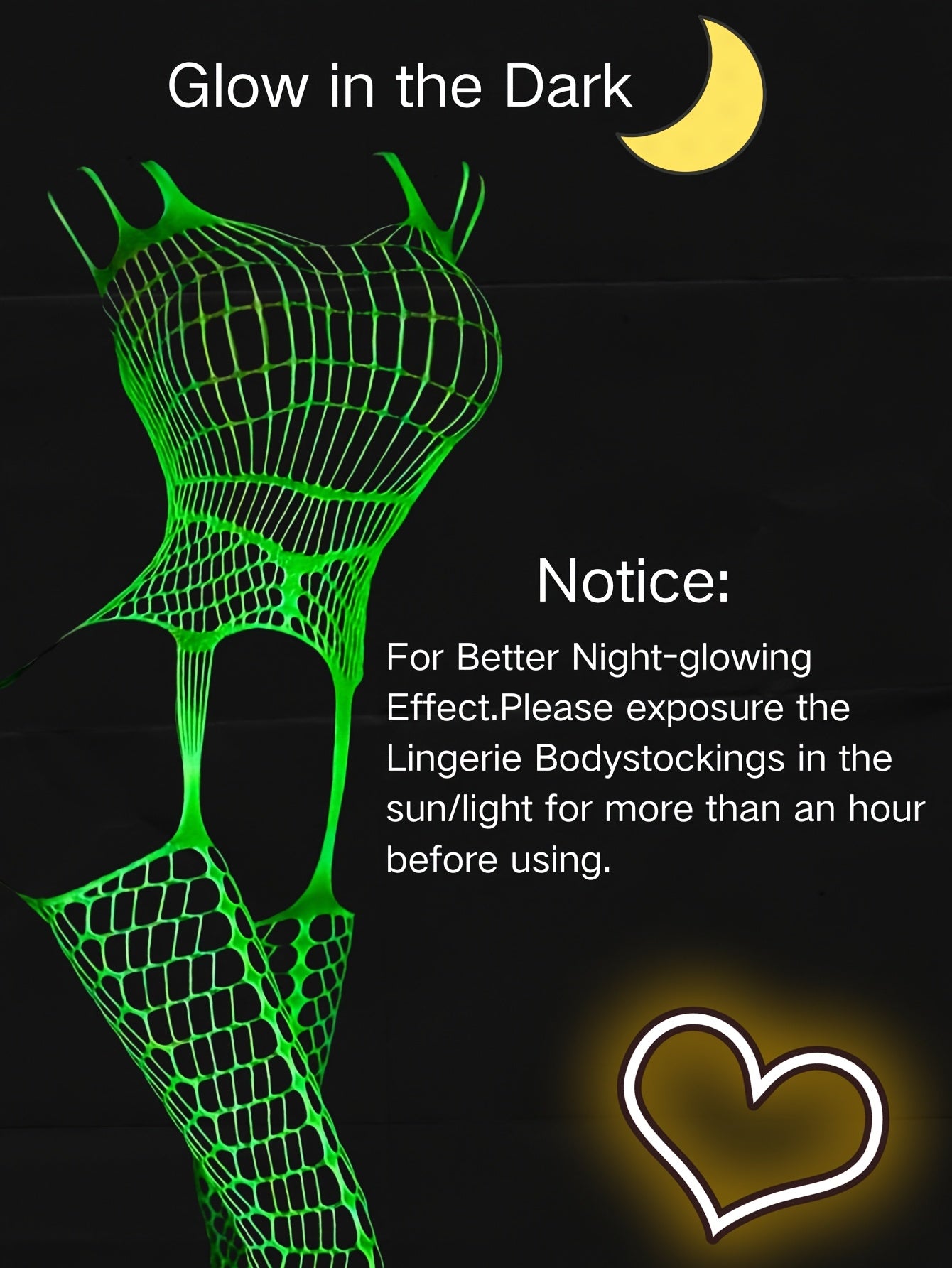 Women's Glow in the Dark Fishnet Bodysuit Lingerie with Mesh Stockings