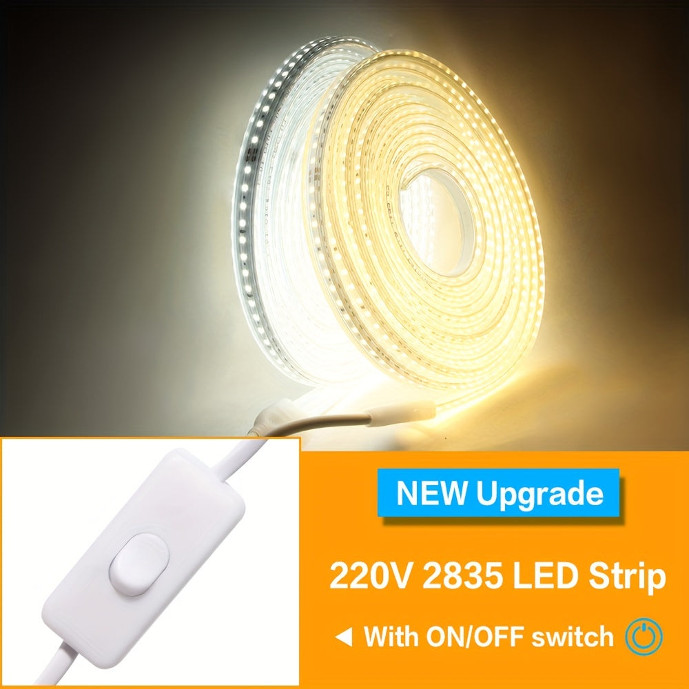 SUNBEYOND LED lenta chirog'i: 220-240V, 120LEDs/m, 8W/m, Oq, Kalit nazorati, Yevropa standartidagi rozetka, Uy bezaklari, Batareya kerak emas