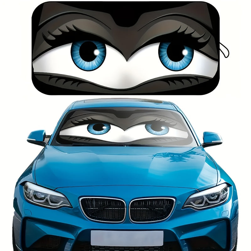 Kichkina multfilm katta ko'zlar quyosh nurlari uchun SUV va sedanga mos keladigan, roll-up polyester old oynani himoyalovchi quyosh nurlari uchun qopqoq