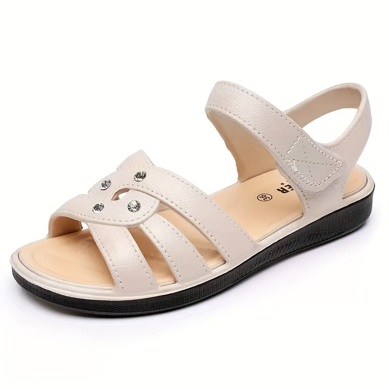 Women's Black Flat Sandals Open-Toe Slip-On Breathable Casual Shoes