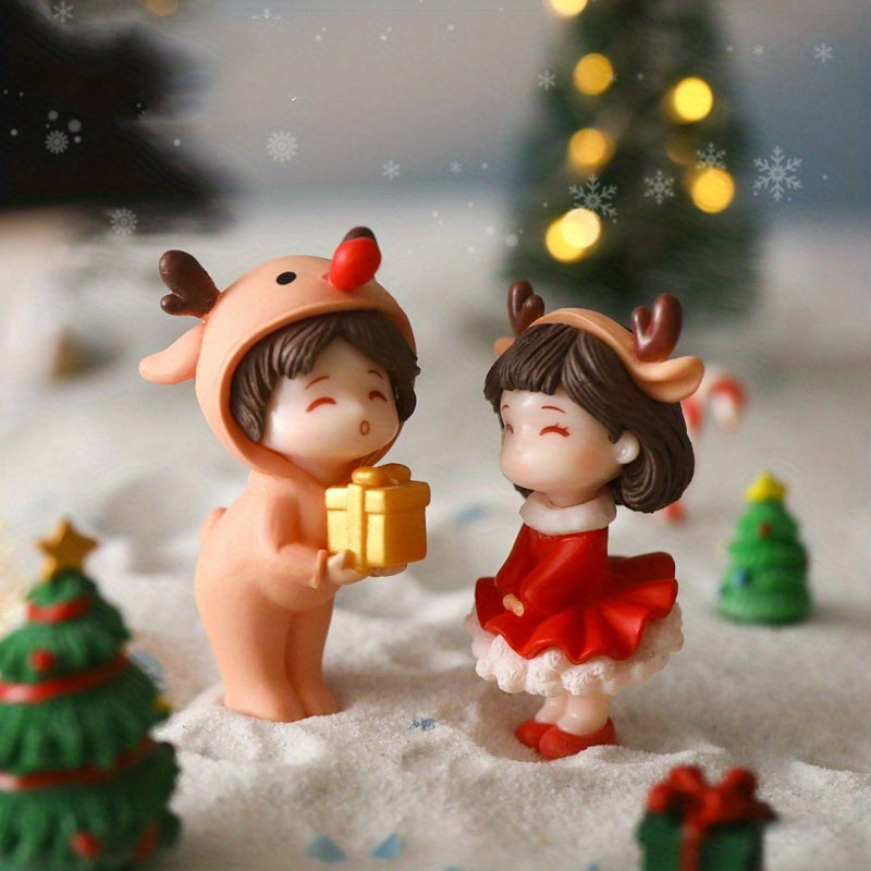 Juego de figuras de pareja de Navidad de plástico, decoración de mesa para la temporada navideña