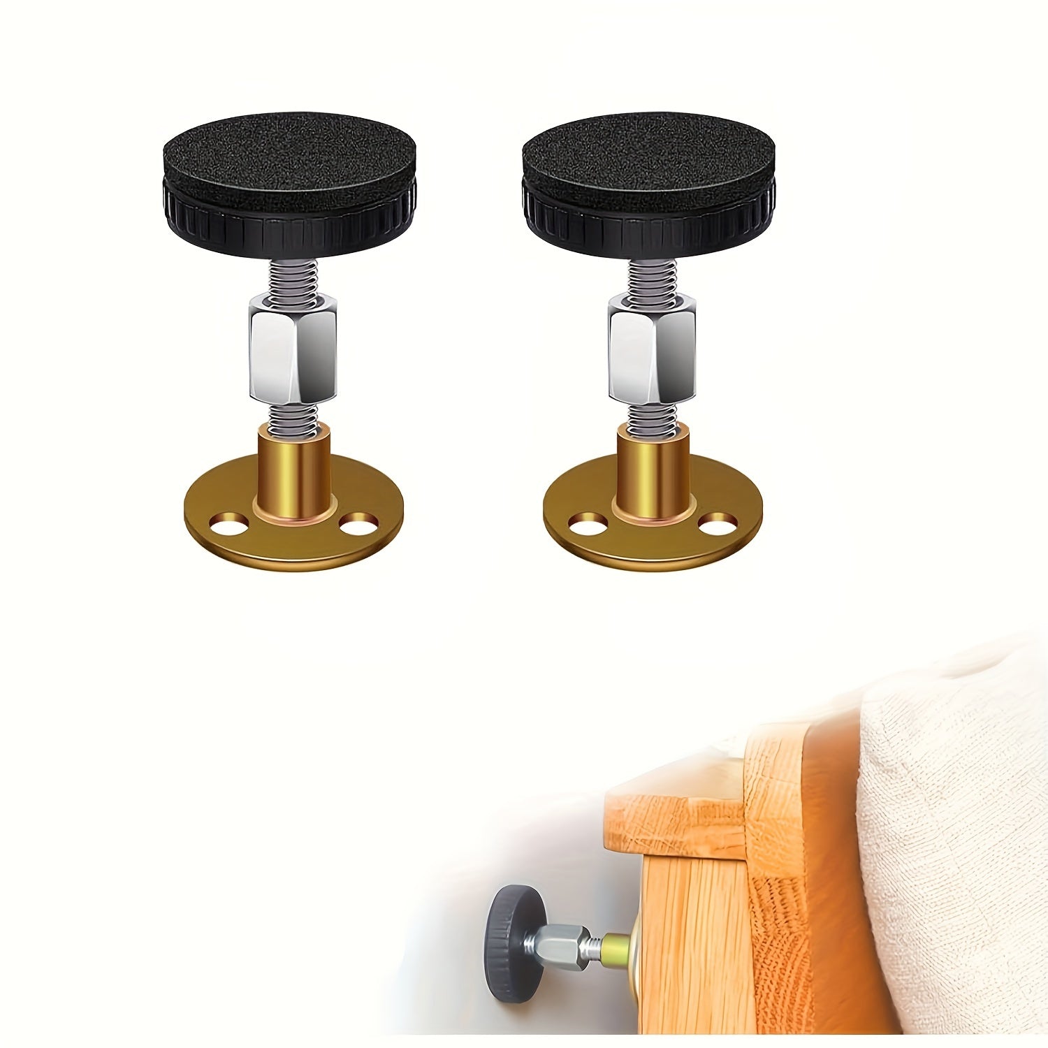 Two-Pack Adjustable Bed Frame Stabilizer Tools with Headboard Stoppers
