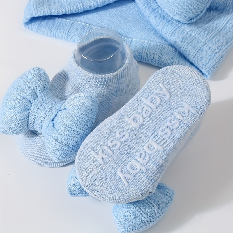 Baby Girl Knit Fleece Bow Hat and Socks Set for Thanksgiving 0-3 Years