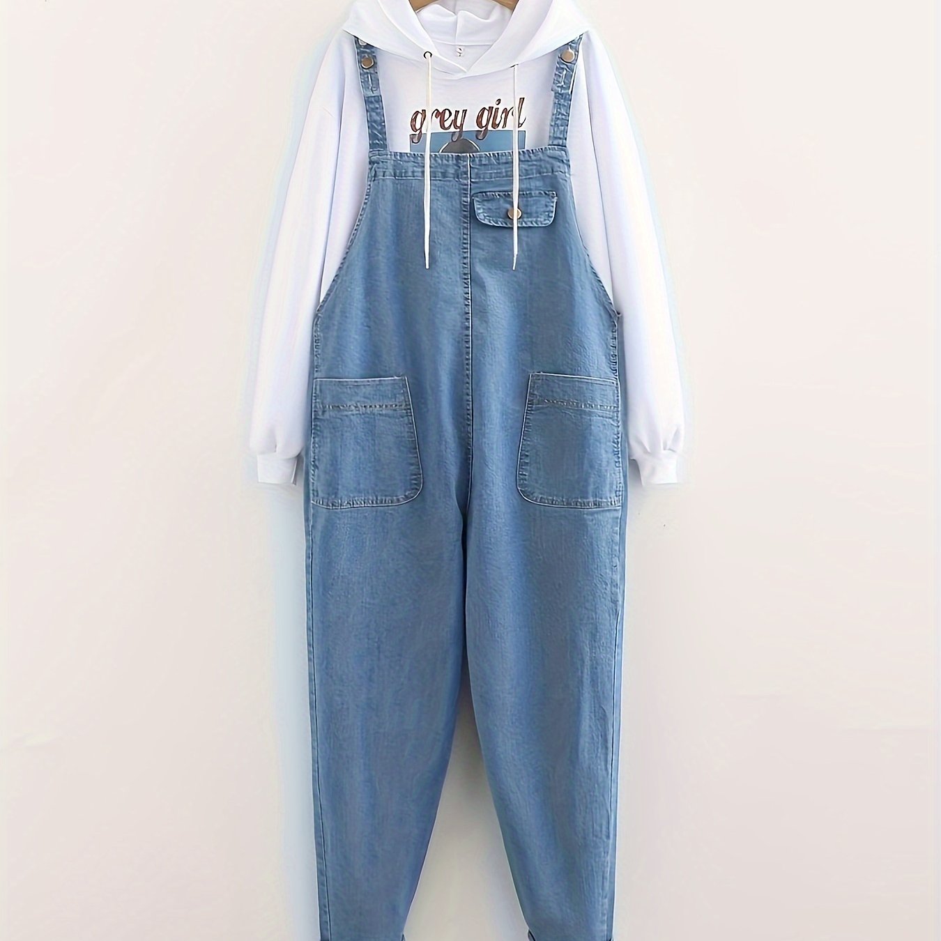 Women's Light Wash Denim Overalls Casual Sleeveless Loose Fit Long Length