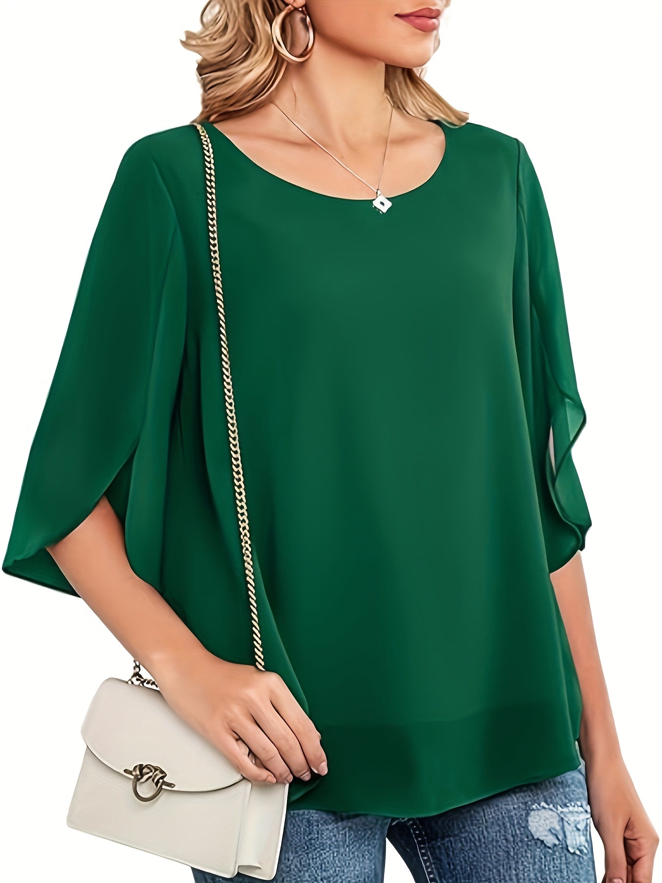 Plus Size Women's Chiffon Blouse Lightweight Short Sleeve Casual Formal Top