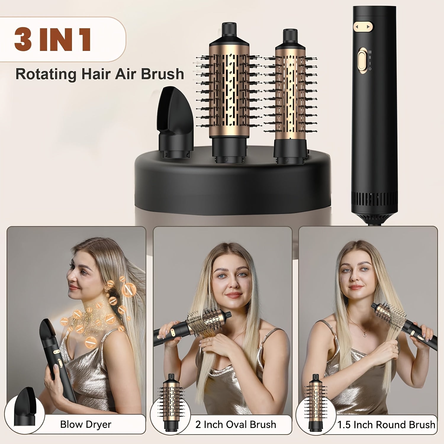 3-in-1 Ceramic Hot Air Brush Combo Kit EU Plug Dry and Style