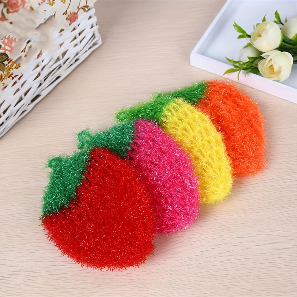 Festive 4-Piece Strawberry Kitchen Scrubbers Hand Wash Super Fine Fibers