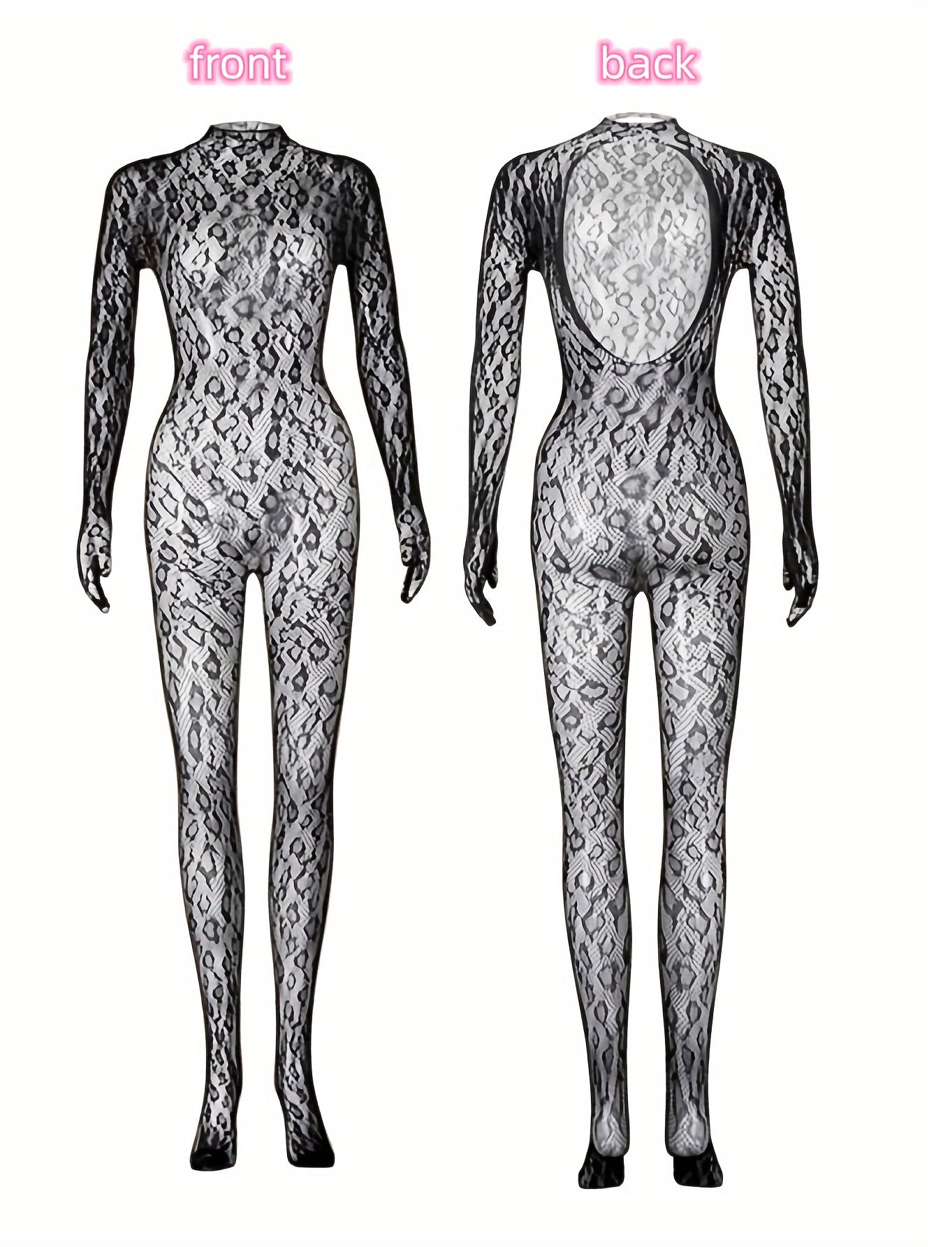 Women's Plus Size Leopard Print Lingerie Set Mesh Bodysuit Sleepwear