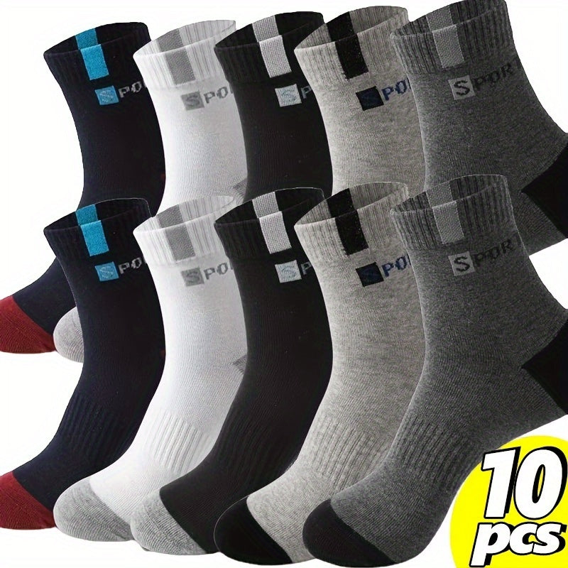 Men's Breathable Sports Socks 10 Pairs Elastic Mesh Running Socks with Lettering