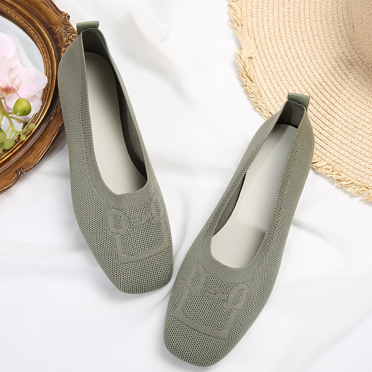 Women's Knitted Flat Shoes Breathable Slip-On Ballet Flats