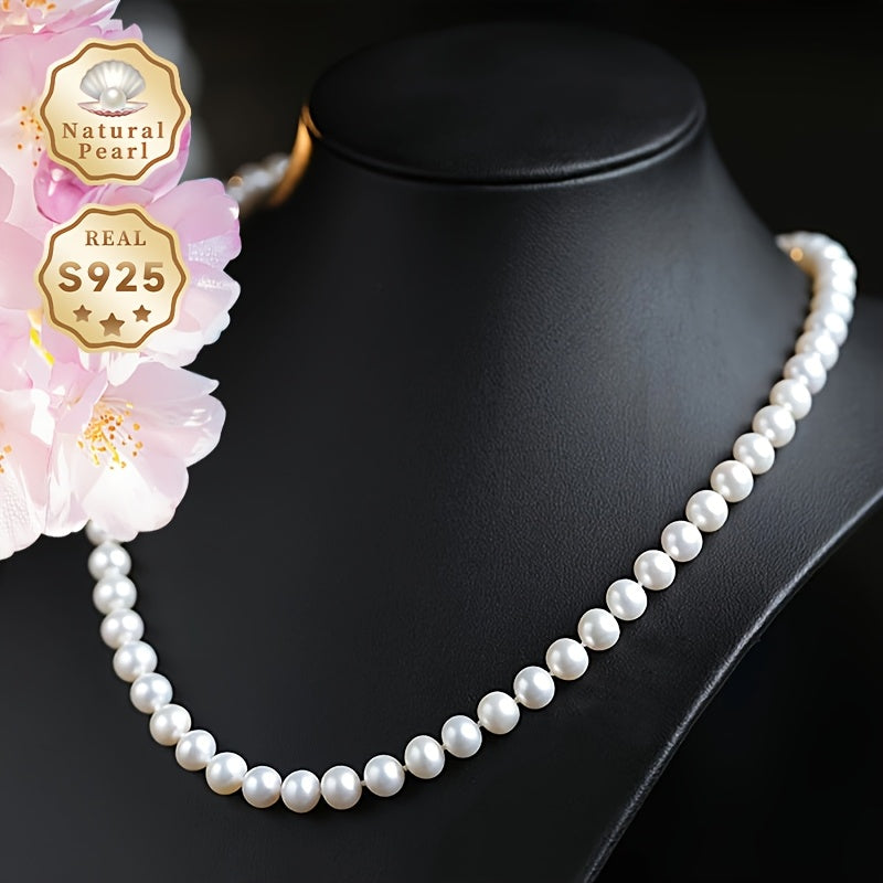 MUFAN Ayollar uchun Elegant Luxury Pearl Necklace – 6-7mm haqiqiy shirin suv marvaridlari, xavfsiz S925 sterling kumush qopqog'i, qoplamasiz – Kundalik kiyish va maxsus tadbirlar uchun ideal, Iyun tug'ilgan toshi bilan, Sovg'a qutisida keladi.
