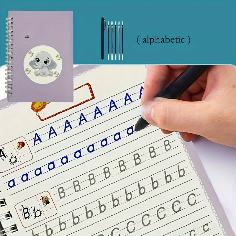 Educational Reusable Copybook for Kids Age 8+ with Colorful Illustrations and Pen Holder