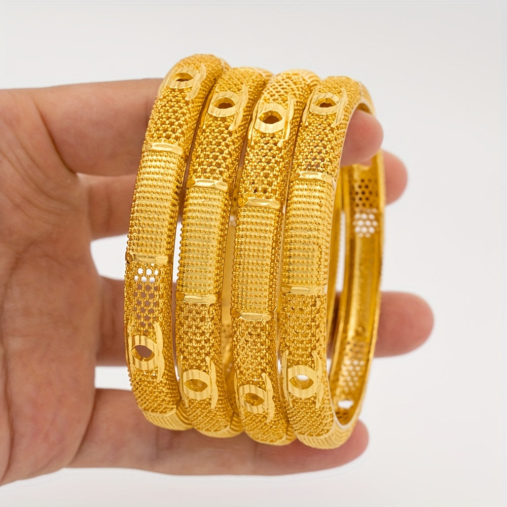 Set of Four Gold Tone Alloy Bangles for Women Wedding Jewelry