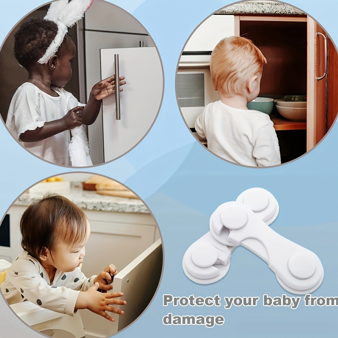 Set of 6 Child Safety Cabinet Door Locks for Drawers Cupboards Fridge and Pantry