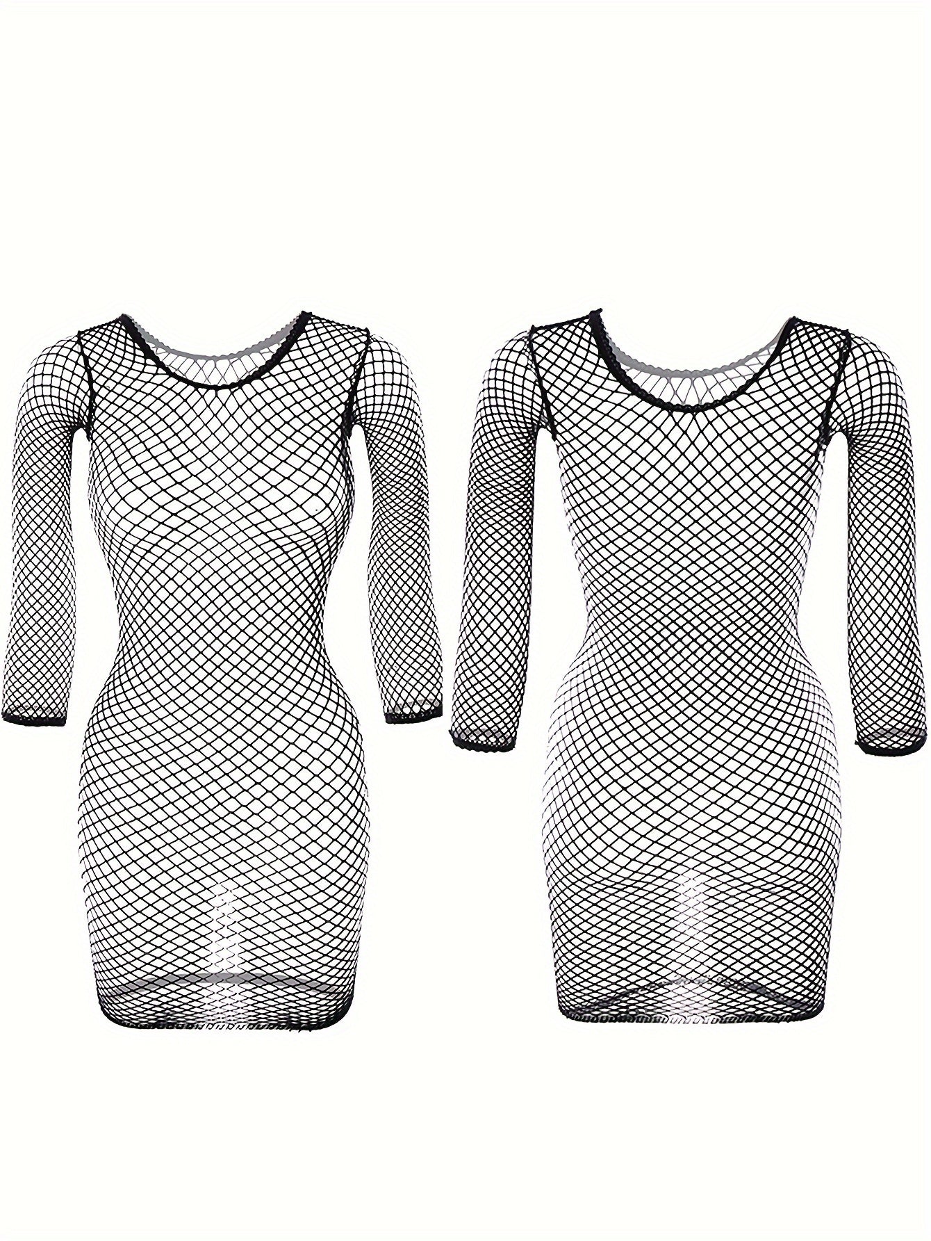 Women's Long Sleeve Lingerie Dress with Transparent Mesh Details