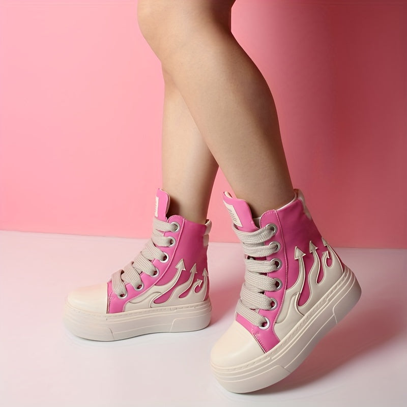 Women's Faux Leather Ankle Boots with Platform and Rubber Sole