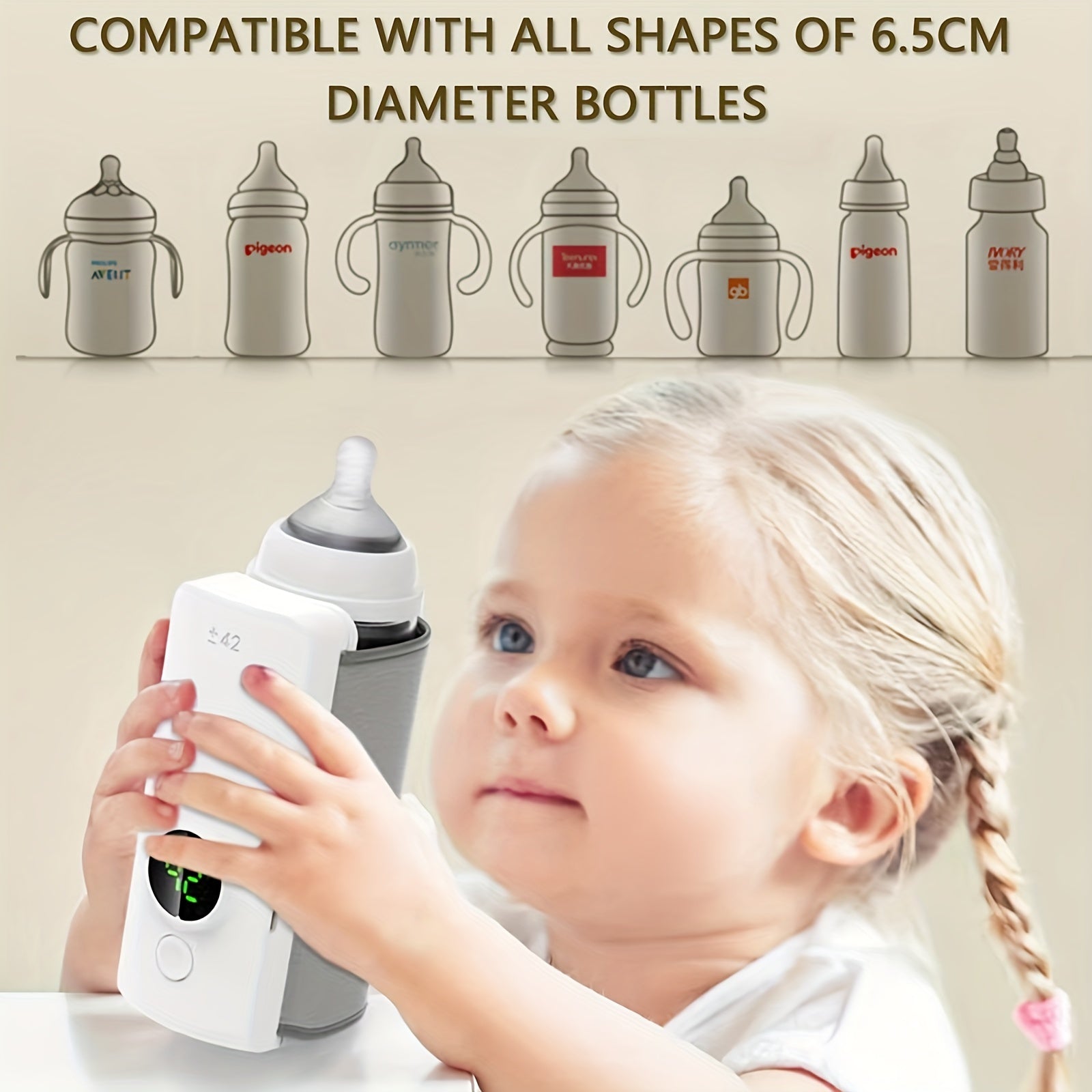 Wireless Rechargeable Milk Warmer with LCD Display USB Charging 6000mAh Battery