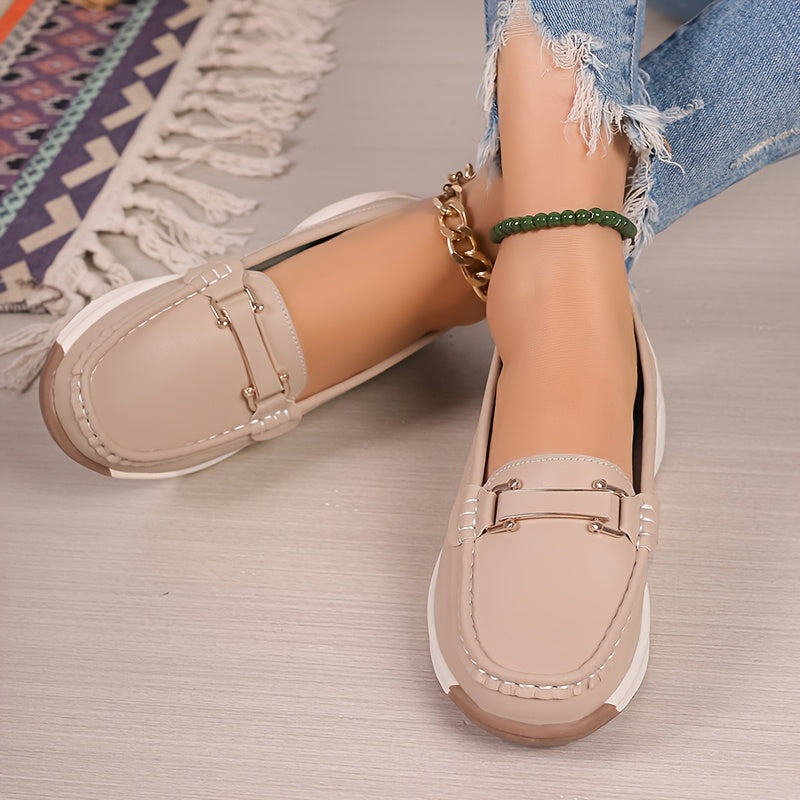 Women’s Solid Color Loafers Slip-On Flats Non-Slip Casual Shoes