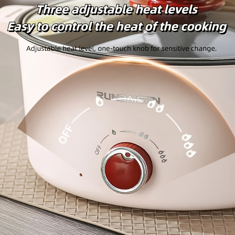 Multi-functional electric cooking pot with glass lid non-stick adjustable heat three-level fire anti-scald exterior wide diameter tall body for home cooking